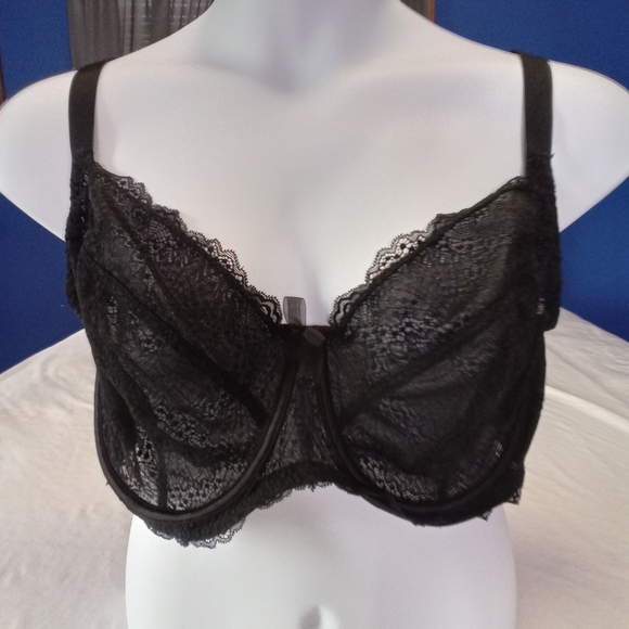 Adore Me Black Unlined Lace 3-Part Cup Full Coverage Underwire Bra 42G - Picture 1 of 7